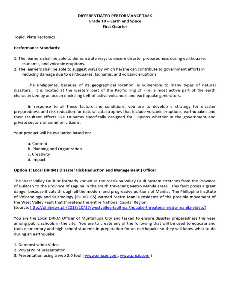 Performance Task - First Quarter 2023 | PDF | Volcano | Earthquakes