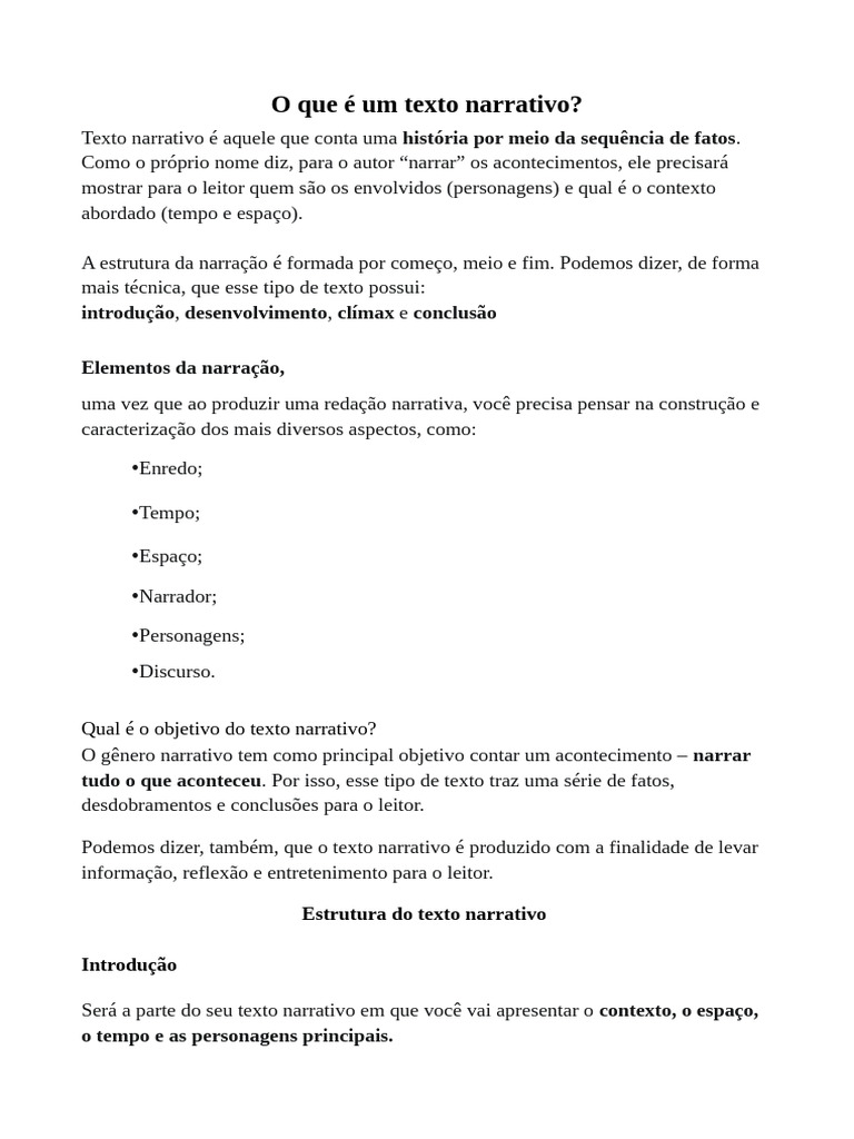 Características de Um Texto Narrativo | PDF | Narrativa | Tempo