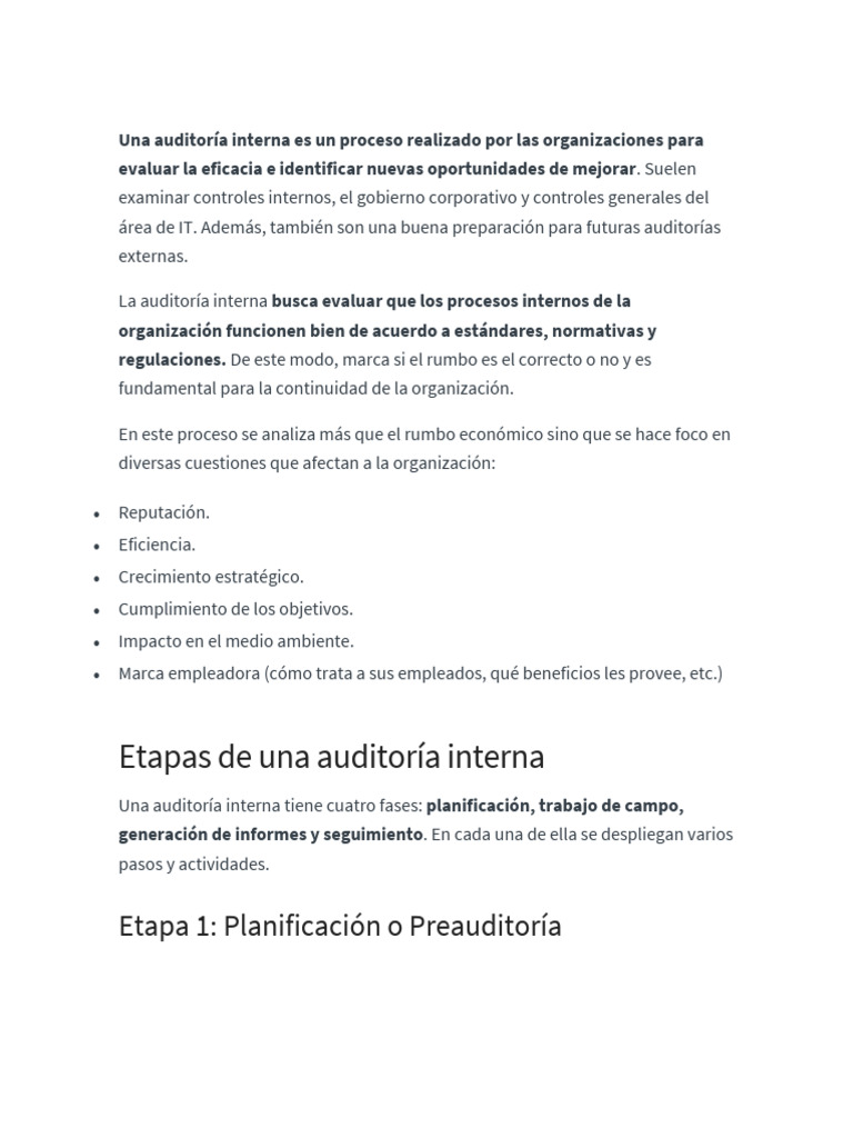 Etapas de la Auditoría Interna | PDF | Auditoría | Planificación