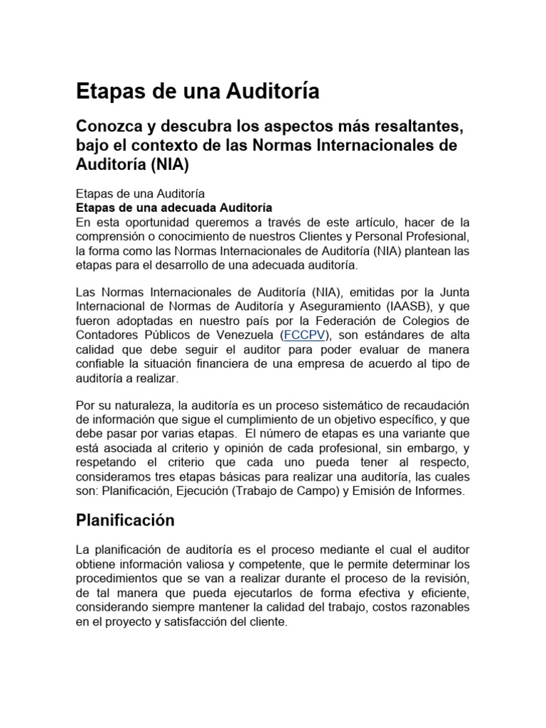 Etapas de Una Auditoría | PDF | Auditoría | Contralor