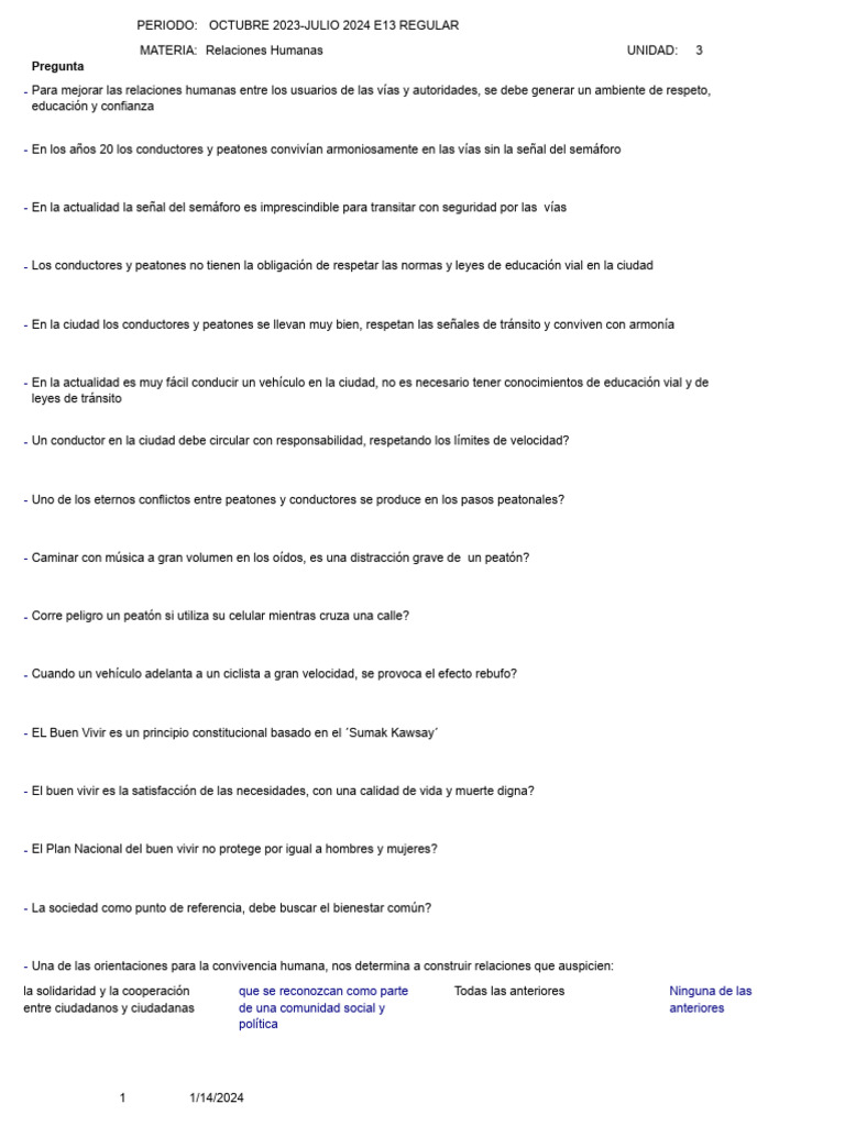 Examen de Relaciones Humanas en Transporte | PDF | Peatonal | Tráfico