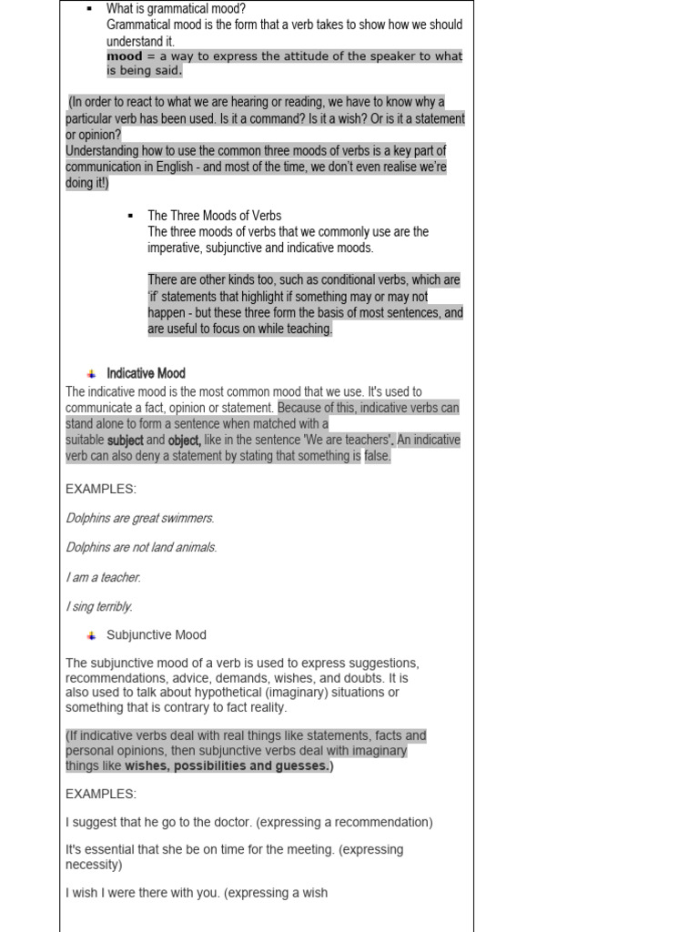 Understanding Verb Moods in English | PDF | Career & Growth | Language ...