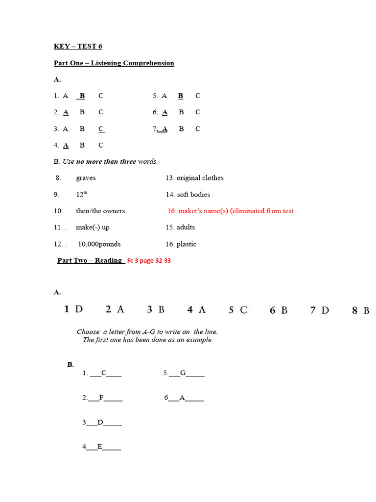 Key test 6 part one listening comprehension a 16 maker s name s