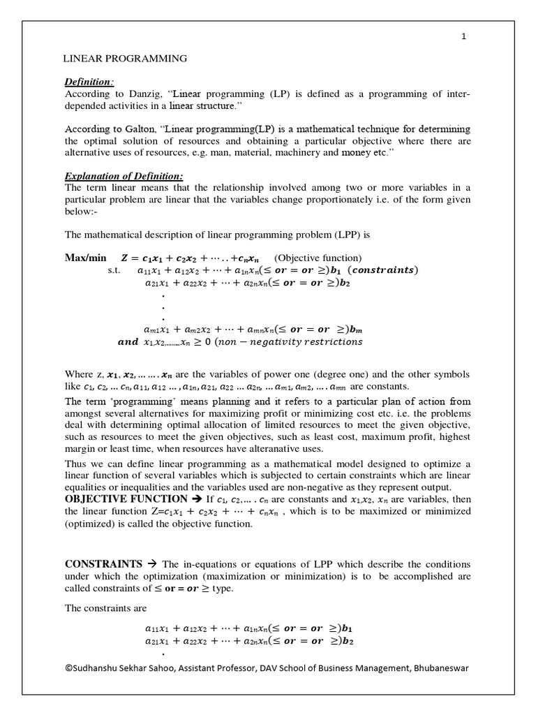 6th Sem Maths Unit4 | PDF | Linear Programming | Mathematical Optimization