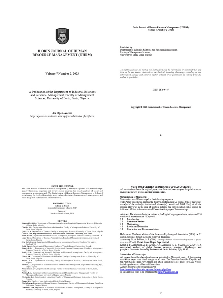 Ilorin journal of human resource management ijhrm volume 7 number 2