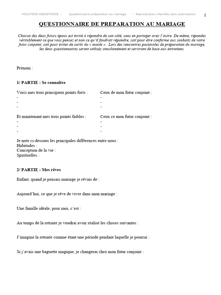 Questionnaire de préparation au mariage | PDF | Mariage