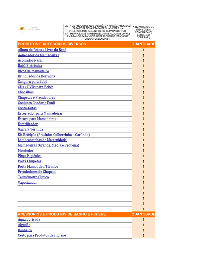 Lista de Cha de Fraldas Pronta em Excel Cha de Bebe ?? | PDF ...