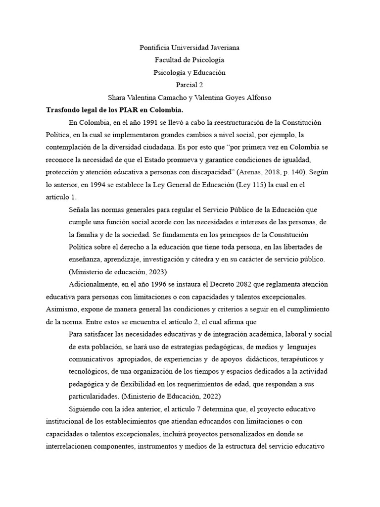PIAR: Inclusión Educativa en Colombia | PDF | Enseñando | Inclusión ...