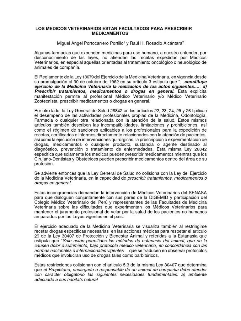 Médicos Veterinarios y Prescripción Legal | PDF | Medicina Veterinaria ...
