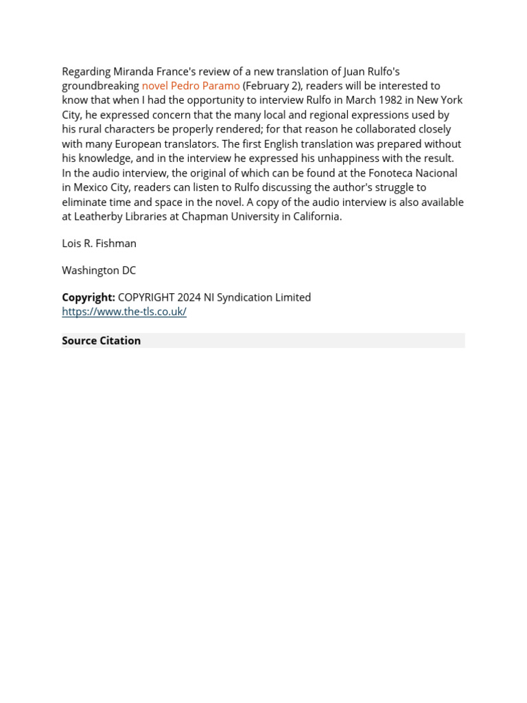 TLS - Letter Regarding Miranda France 2024 Elimination of Time and ...