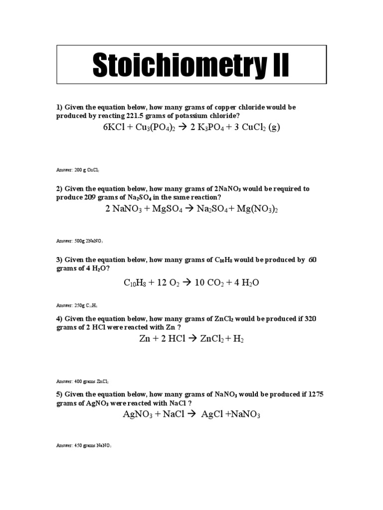 Stoichiometry Calculations and Answers | PDF
