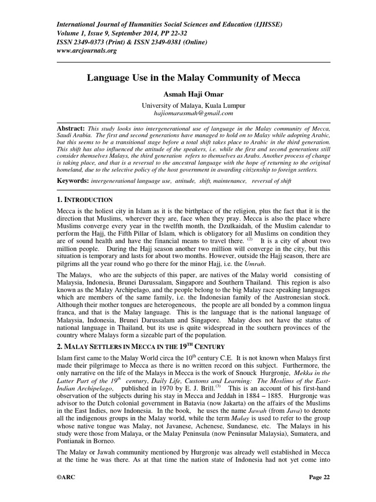Language Shift in Mecca's Malay Community | PDF | Hajj | Malaysia