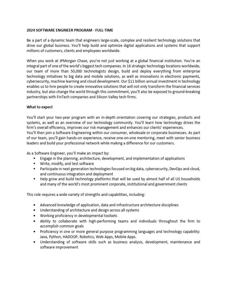2024 JPMorgan Software Engineer Program | PDF | Jp Morgan Chase | Cloud ...