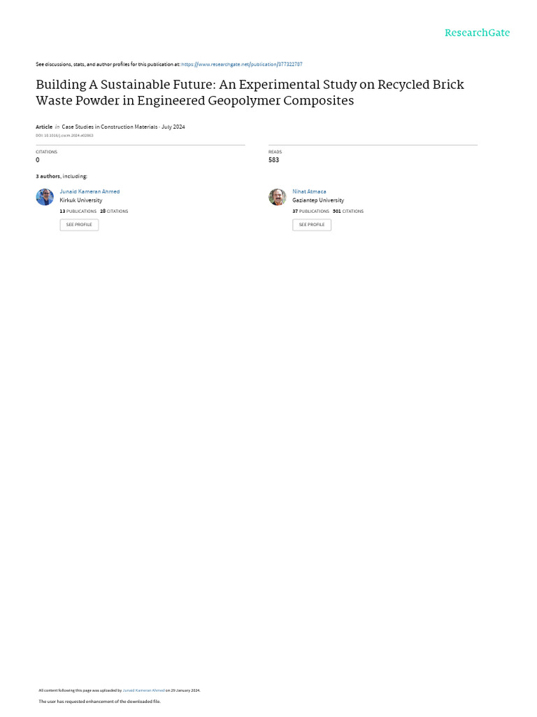 Recycled Brick Waste in Geopolymer Composites | PDF | Concrete | Cement