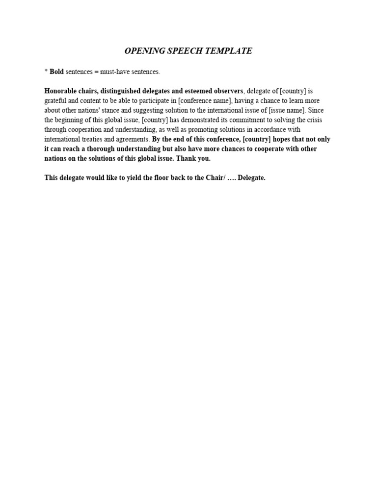 (TRAINING) Opening Speech Template PDF International Labour
