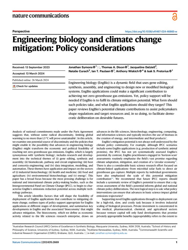 Engineering Biology for Climate Policy | PDF | Climate Change ...