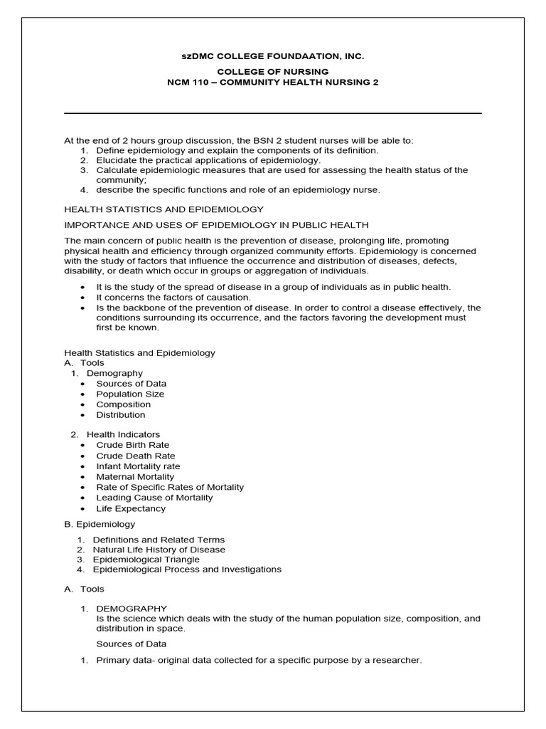 Community Health Nursing Epidemiology Guide | PDF | Epidemiology ...