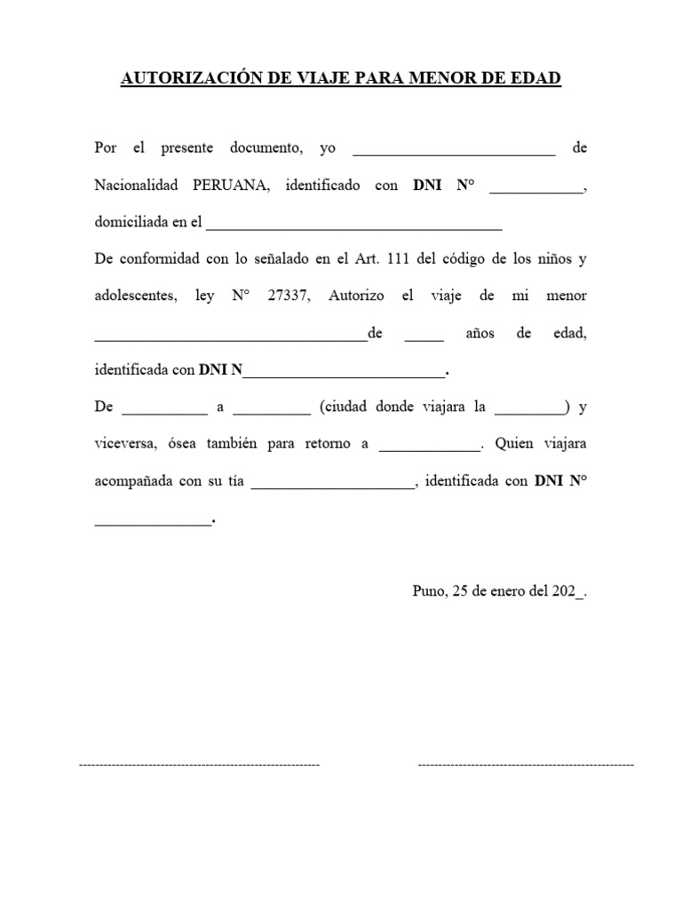 Autorizacion de Viaje para Menor de Edad | PDF