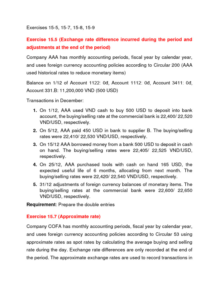 Exercises Chapter 15 | PDF | Value Added Tax | United States Dollar