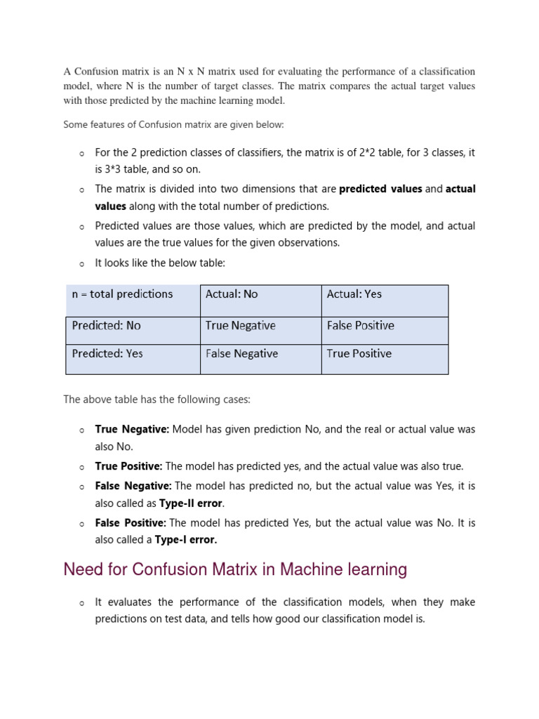 Confusion Matrix Pdf Type I And Type Ii Errors Statistical