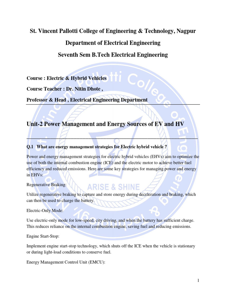 Unit 2 Ehv Notes Pdf Rechargeable Battery Lithium Ion Battery
