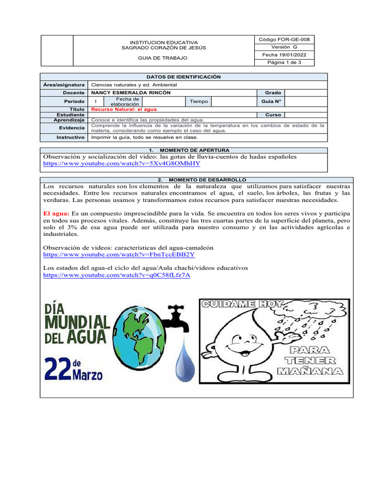 Actividades sobre el agua como recurso | PDF | Agua | Ciencias de la Tierra
