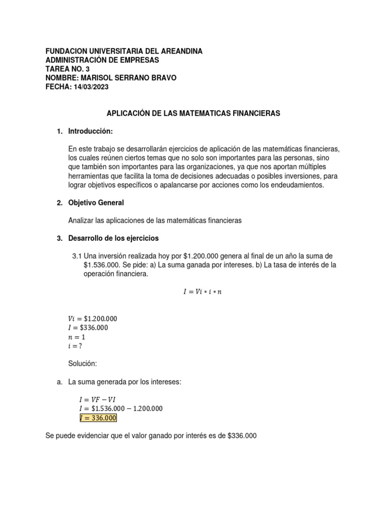 Aplicaciones de Matemáticas Financieras | PDF | Finanzas Matemáticas ...
