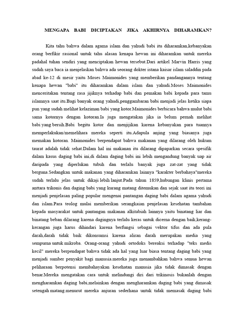 Mengapa Babi Diciptakan Jika Akhirnya Diharamkan | PDF