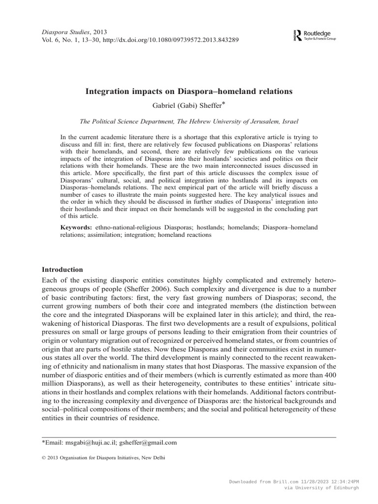 Diaspora Integration and Homeland Relations | PDF | Diaspora | Immigration