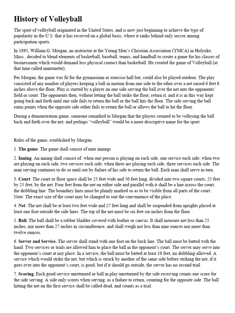 History Of Volleyball Pdf Volleyball Sports