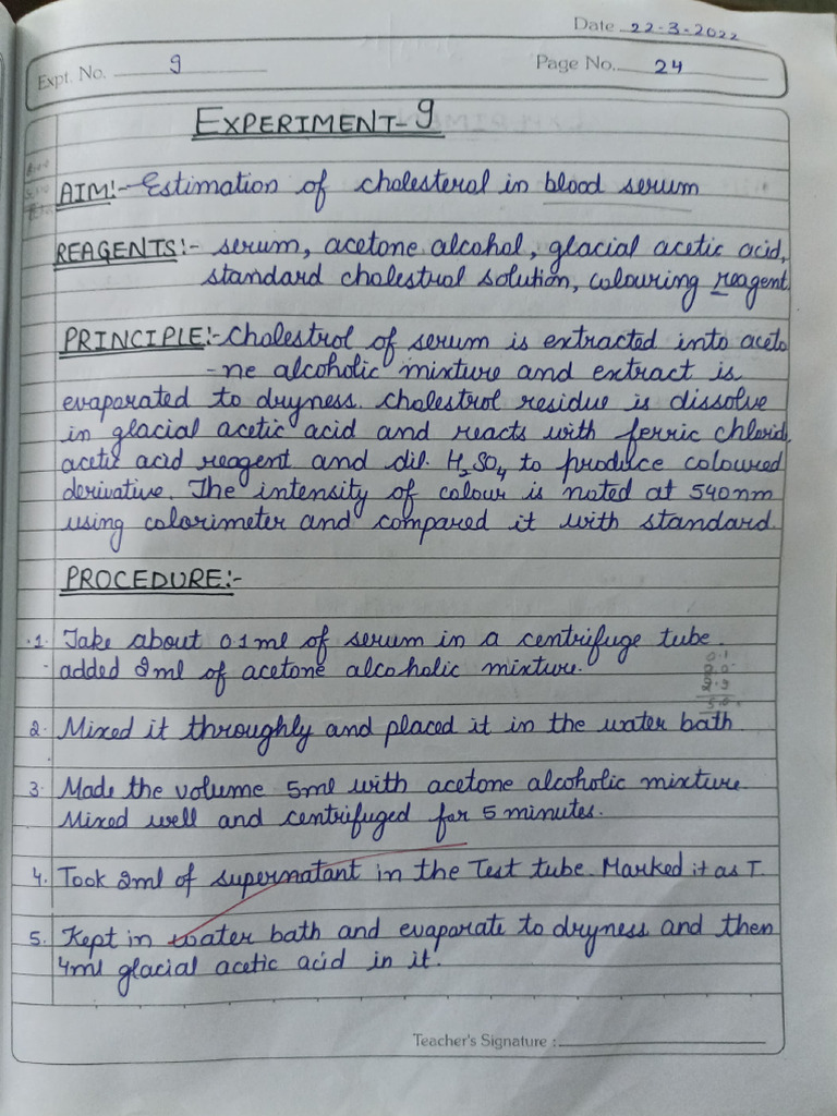 Estimation Of Cholesterol In Blood Serum Pdf