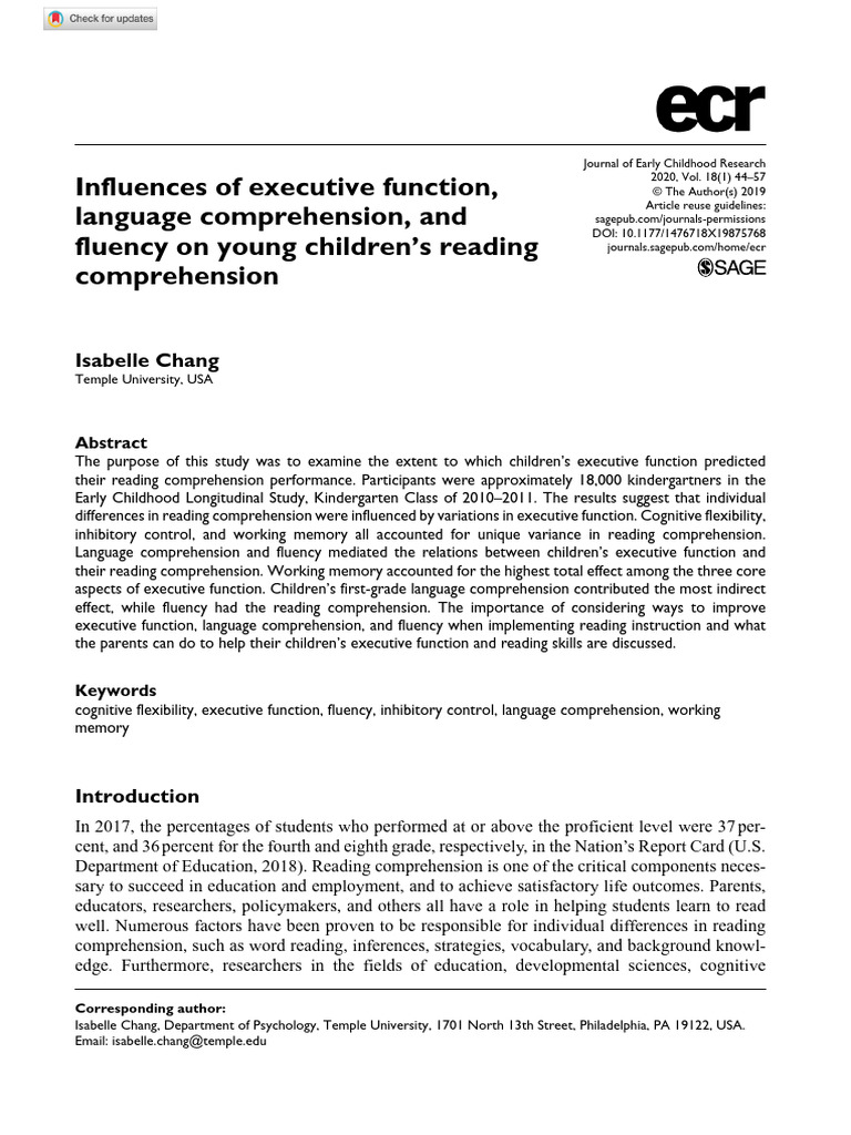 Chang 2019 influences of executive function language comprehension and