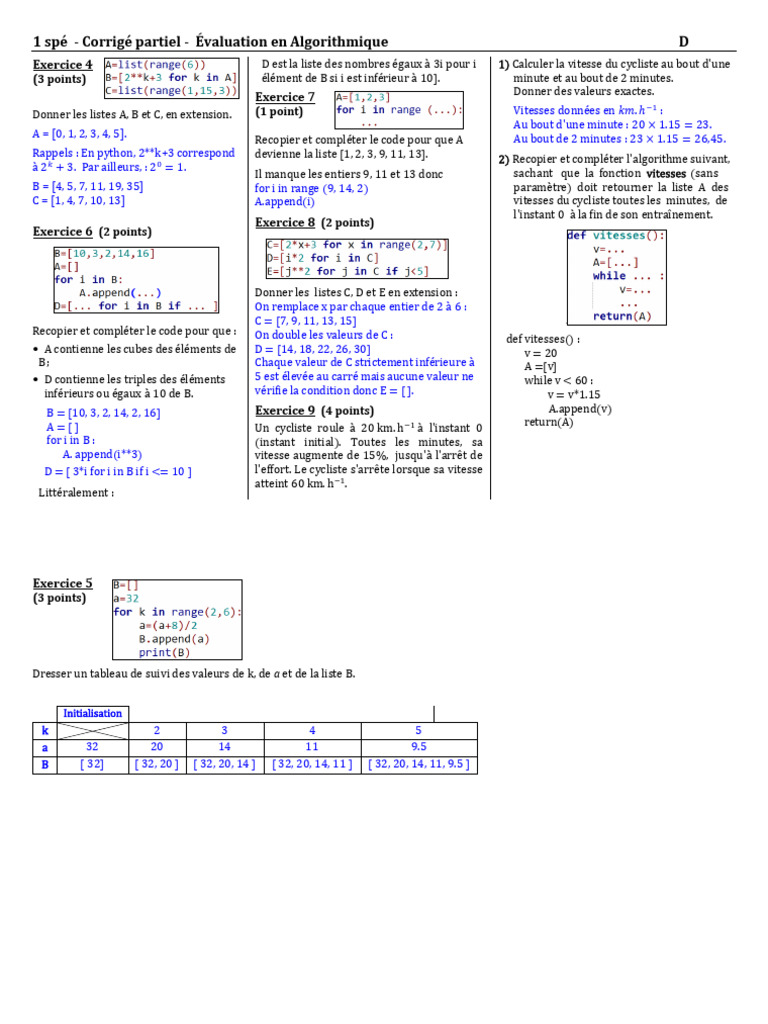 Évaluation Algorithmique : Exercices et Corrigés | PDF | Mathématiques
