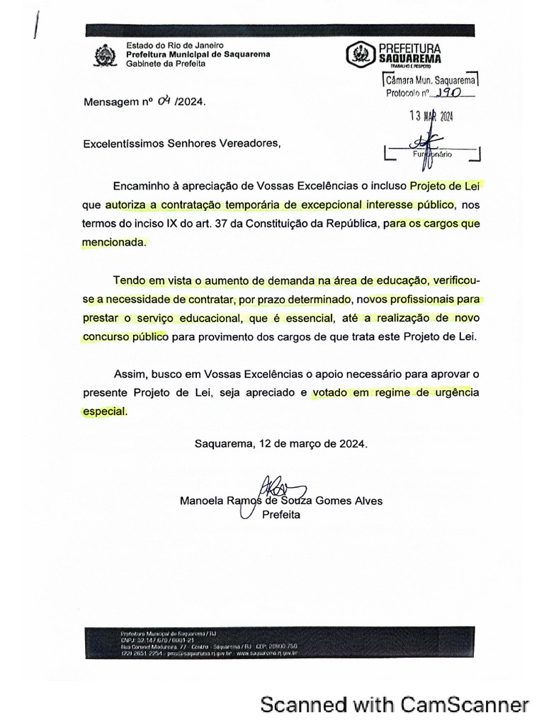 PL 017 - Contratação Temporária Professo | PDF