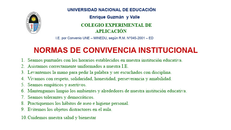 Normas de Convivencia Institucional 2025 | PDF | Estudios de idiomas ...