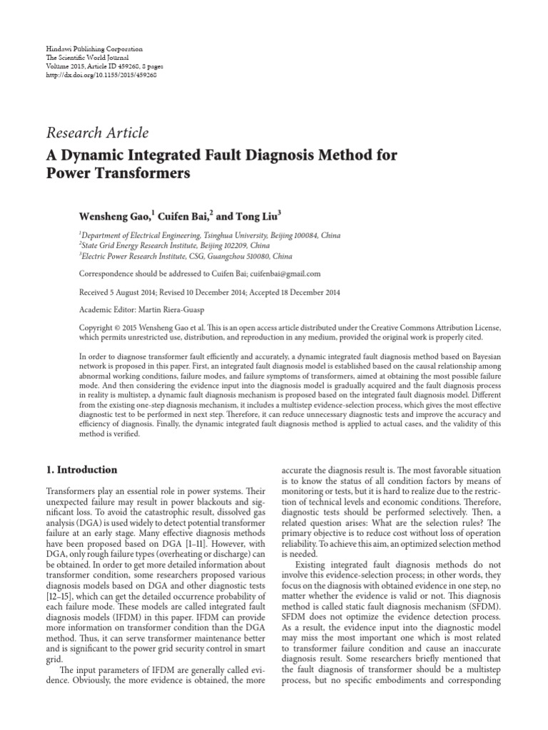 8 A Dynamic Integrated Fault Diagnosis Method For Power Transformers ...