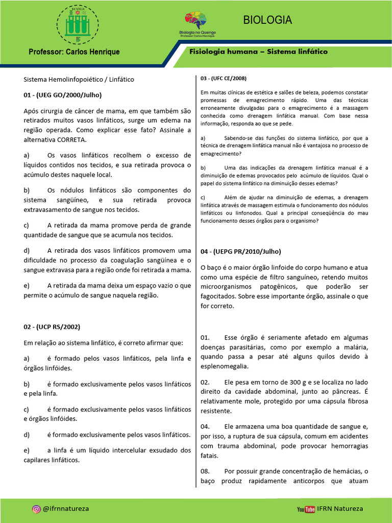 Fisiologia Humana 2013 Sistema Linfatico Pdf Sistema Linfático Sangue