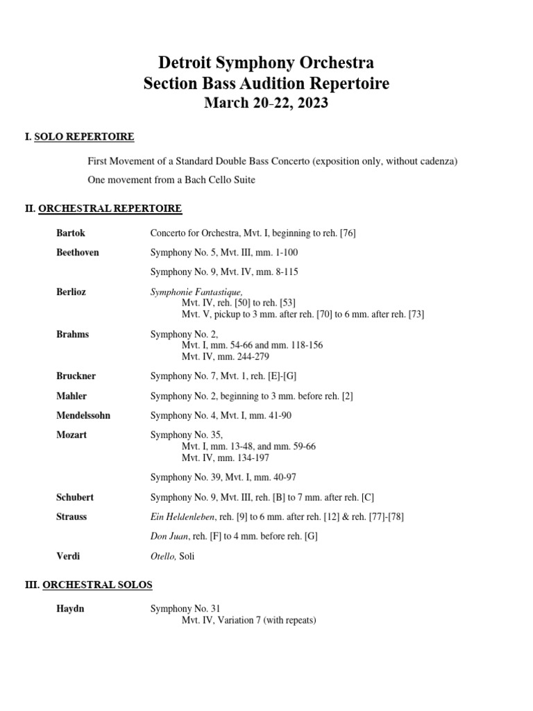 Detroit Symphony Orchestra Audition Repertoire PDF