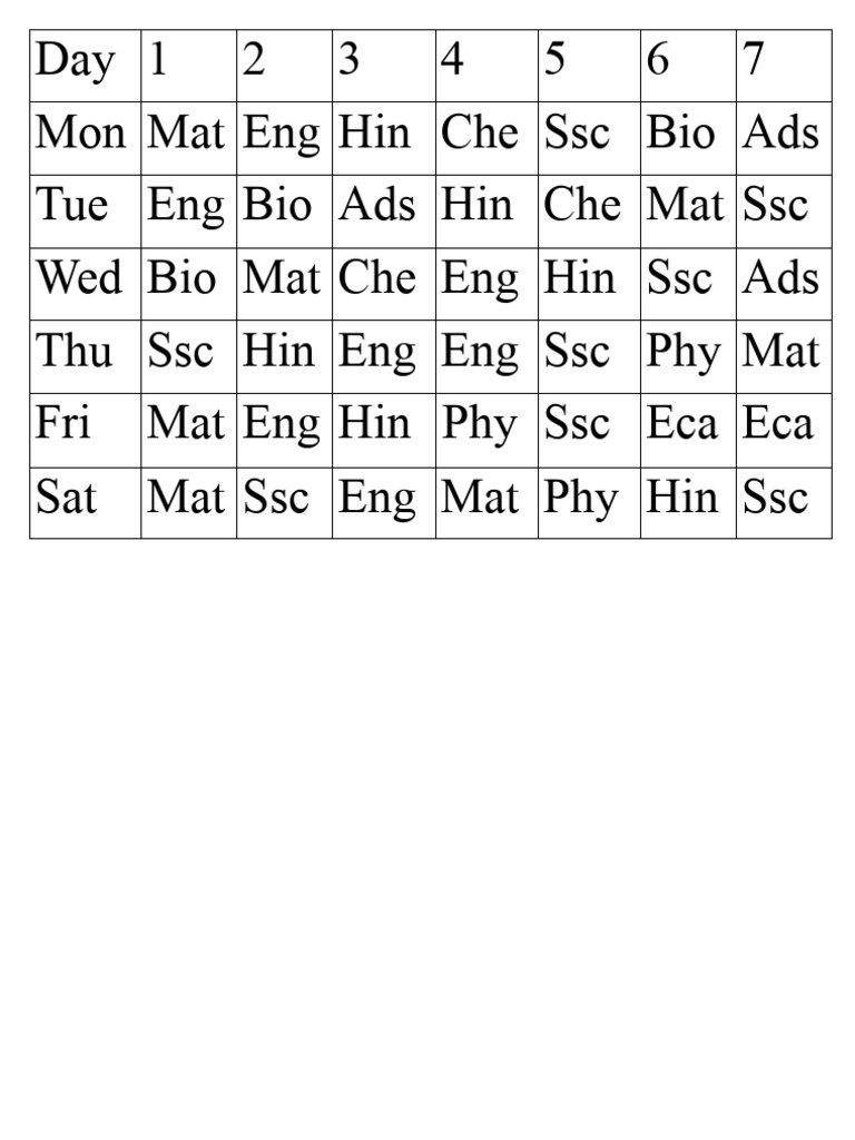 Time table class 10 pdf