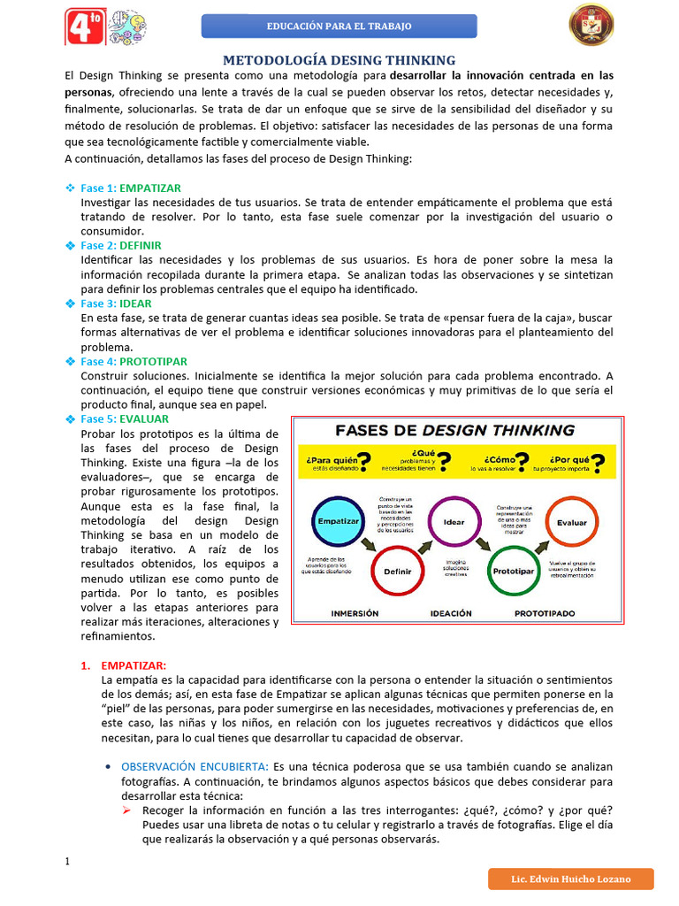 Metodología Design Thinking en Educación | PDF | El pensamiento de diseño