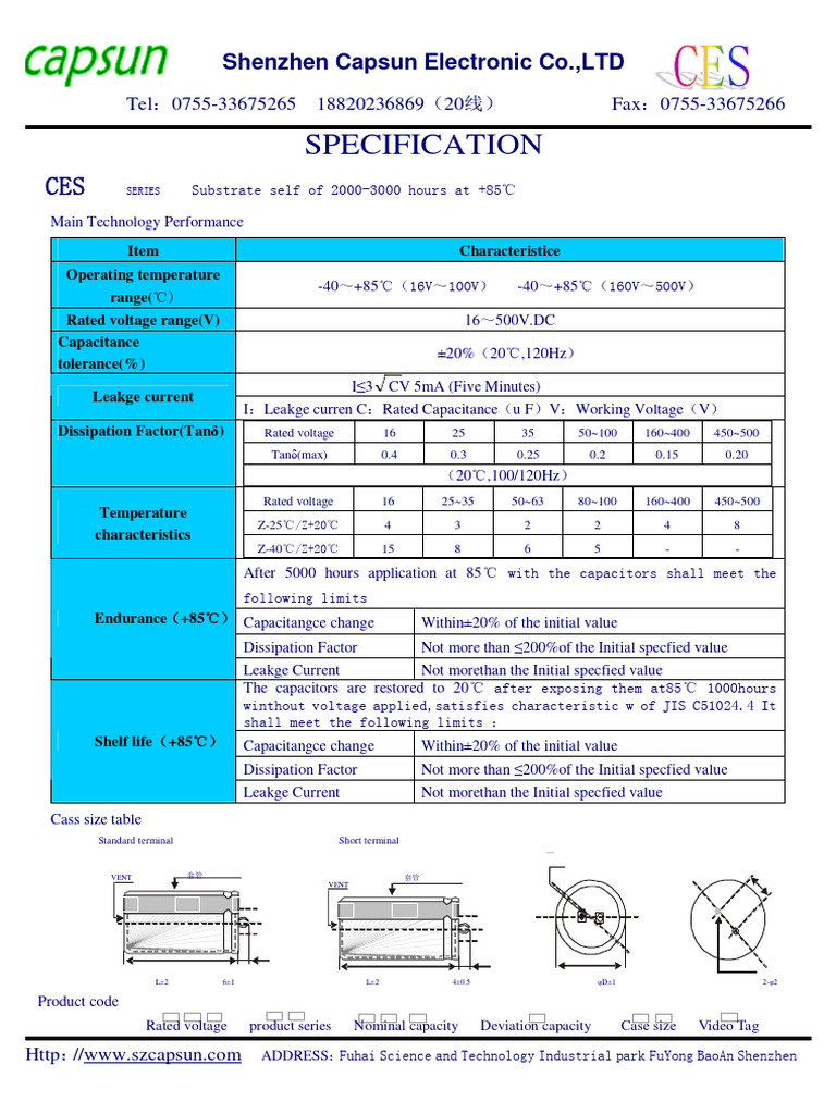 Capsun Capacitor Specifications Guide | PDF | Capacitance | Computer ...