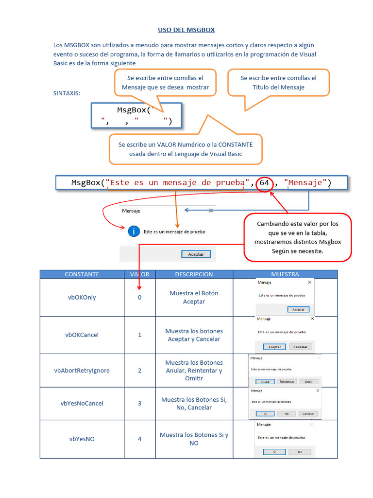 Uso de MsgBox en Visual Basic | PDF | Básico | Software