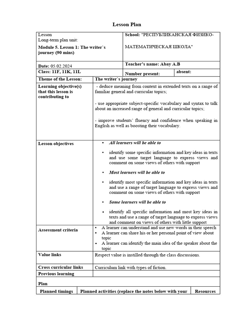 Plan 05.02 | PDF | Learning | Vocabulary