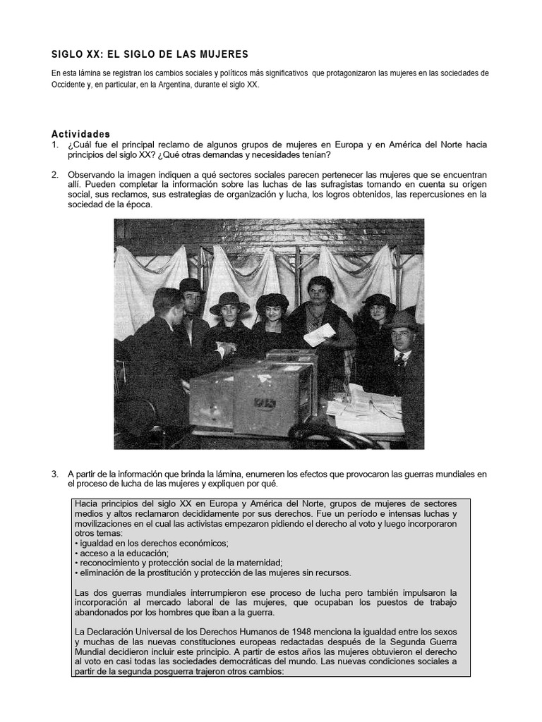 Luchas y Logros de Mujeres en el Siglo XX | PDF | Sufragio de las ...