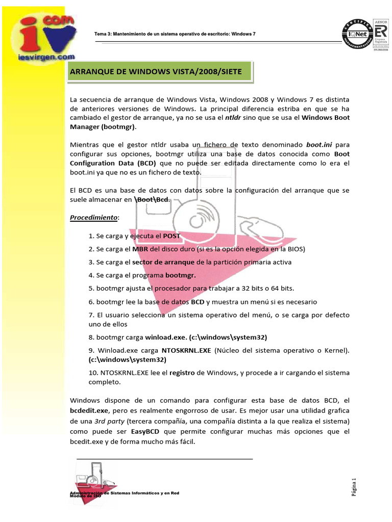 Arranque y fallos en Windows 7 | PDF | Arranque | Arquitectura de ...