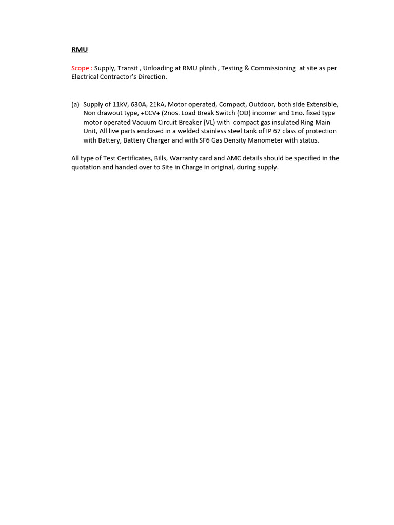 RMU Supply and Commissioning Details | PDF | Science & Mathematics ...