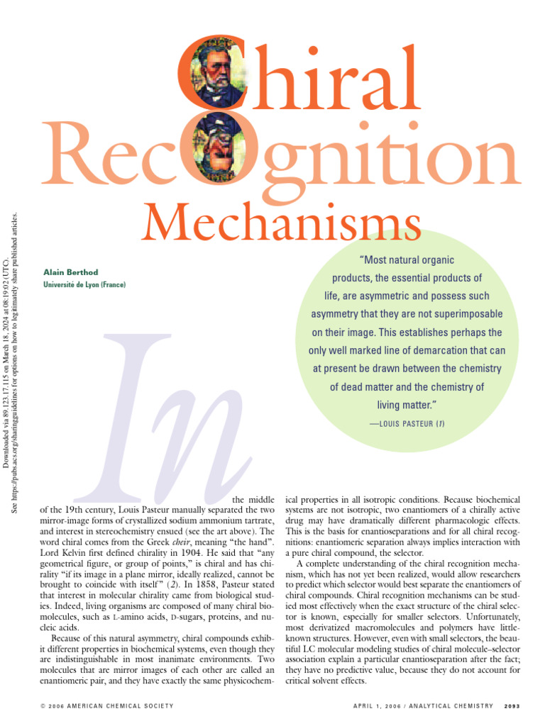 Chiral Recognition Mechanisms Overview | PDF | Intermolecular Force ...