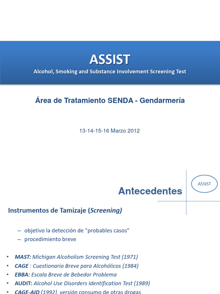 Test ASSIST: Tamizaje de Sustancias | PDF | Drogas | Cuestionario