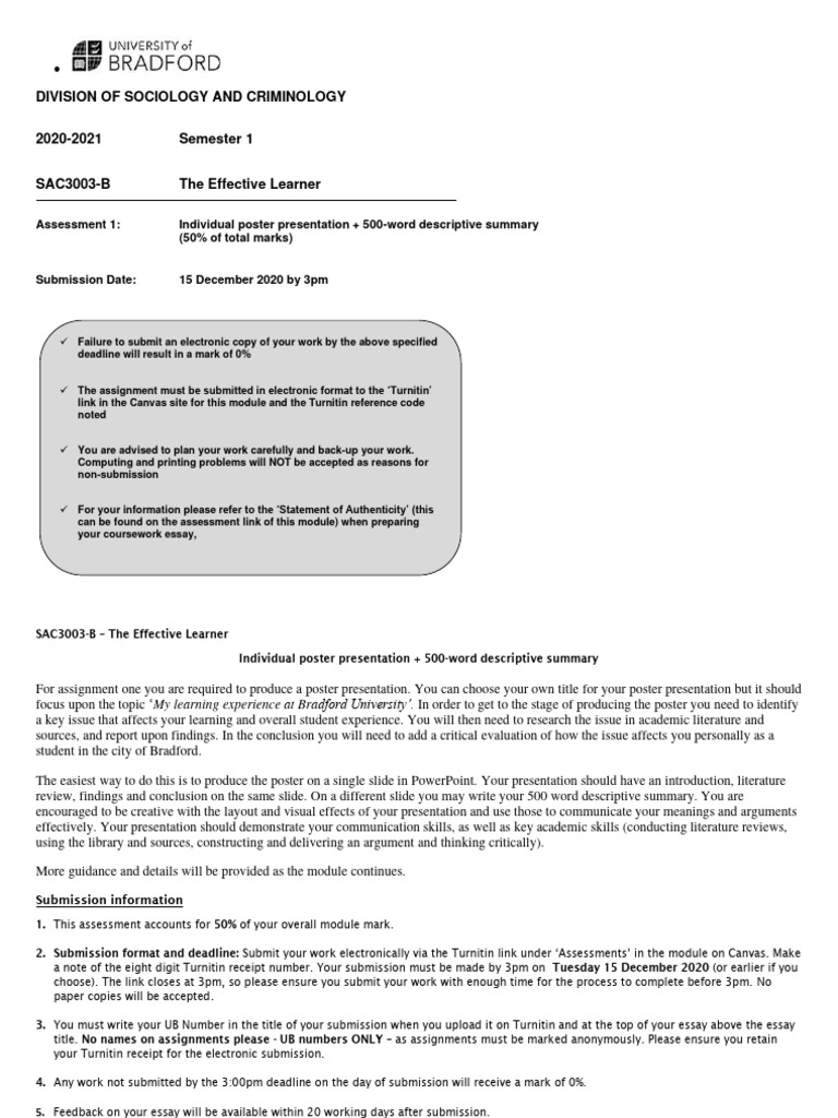 SAC3003 B Assessment Poster Presentation 1 - 397416447 | PDF | Turnitin ...