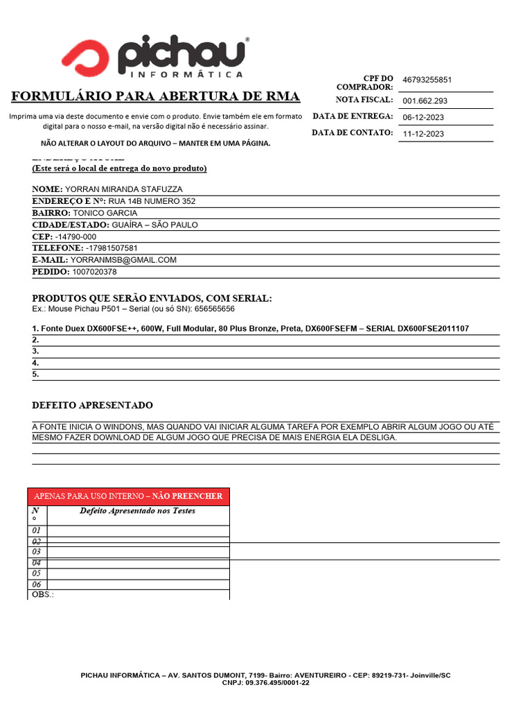 RMA Fonte Duex DX600FSE - Joinville/SC | PDF | Negócios | Finanças e ...